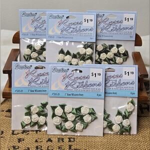 NWT Darice 1" Ivory Roses & Ribbons Floral Embellishments 6 Pack Set 48 Count